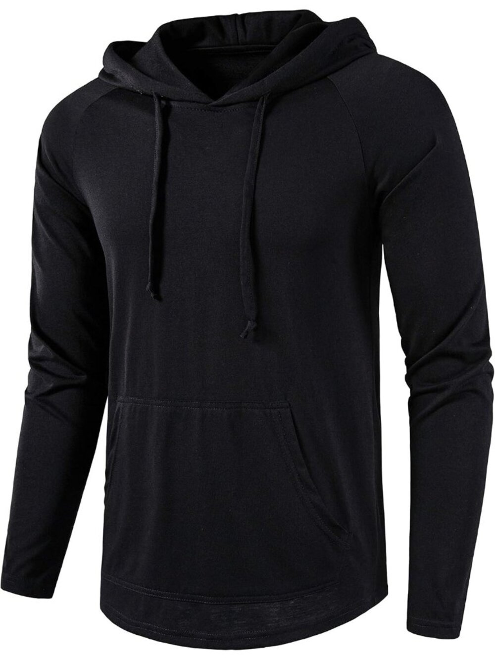 Men's Black Long Sleeve Pullover Lightweight Casual Hooded Sweatshirts - Picture 1 of 6